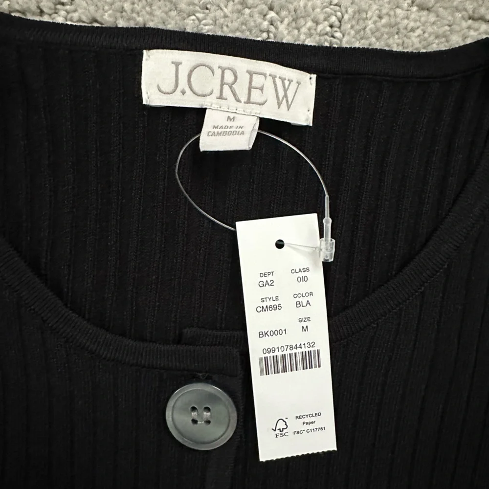 J. Crew super-stretch ribbed cardigan, NWT, black, medium